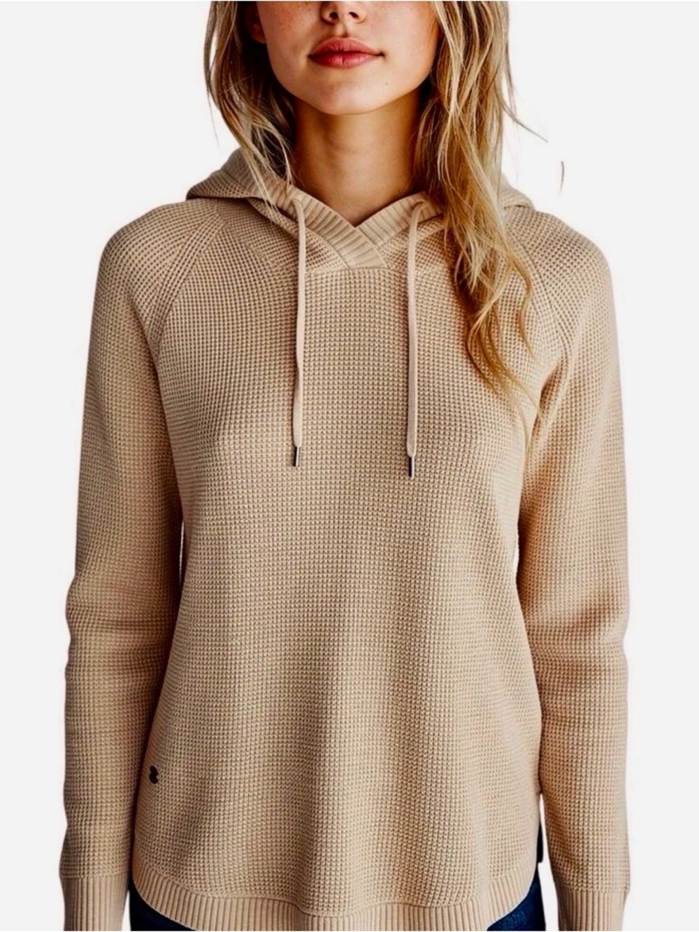 Ralph Lauren Beige Waffle-Knit Hooded Pullover